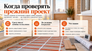 Когда проверять прежний проект тёплого пола после замены остекления лоджии - замеры, утепление и подготовка к укладке покрытия